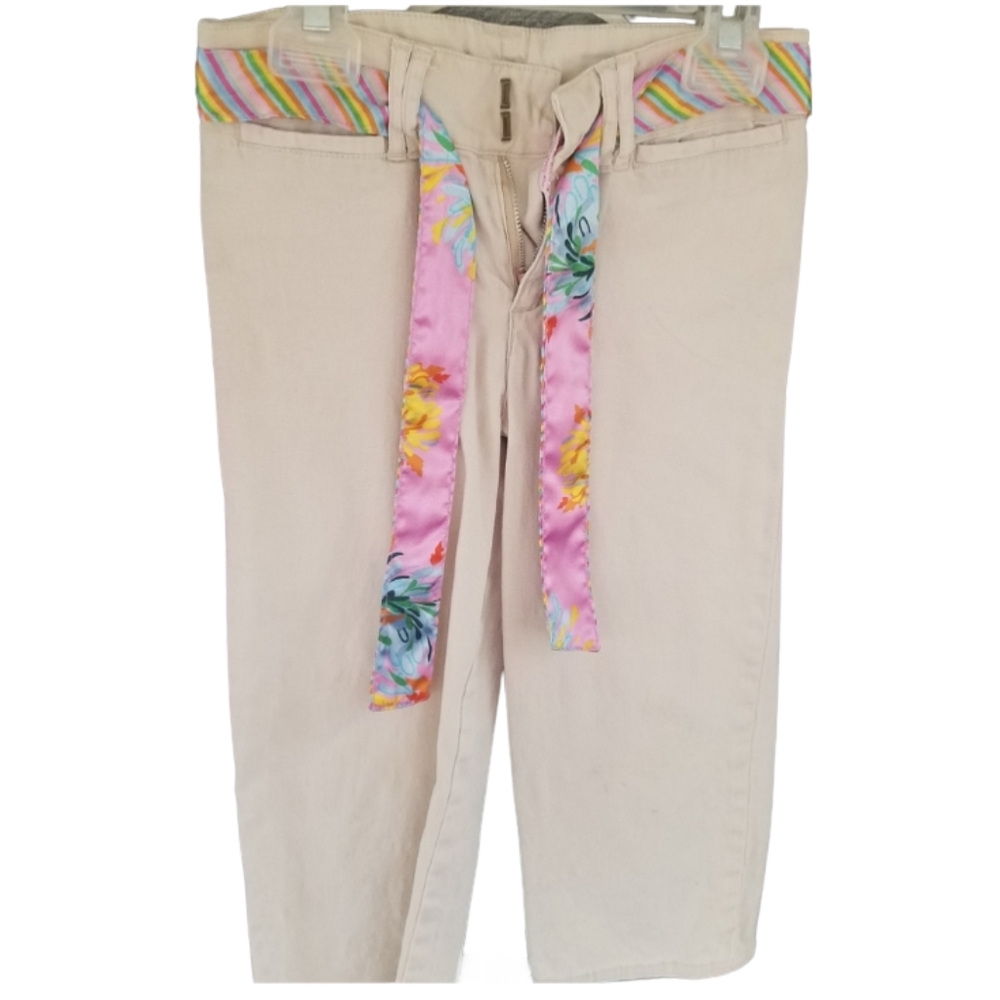 ⭐M3) Mary-Kate and ashley kids Cream Pants with Colorful Floral Belt Size…
